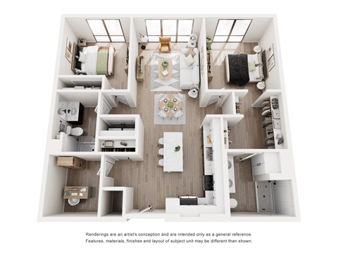 A 3D floor plan of B6 unit plan